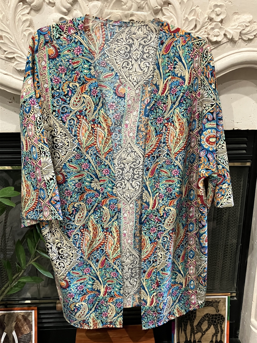 Multicolor Paisley Floral Kimono Top L Boho Open Front Lightweight Layer